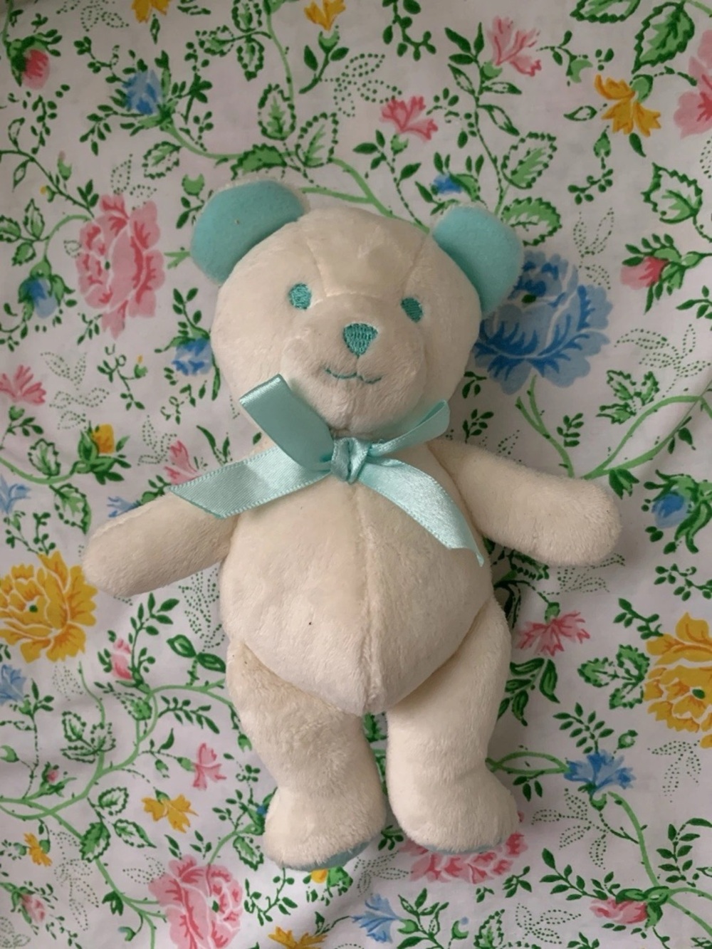 Walmart White Teddy Bear Plush Stuffed Animal Mint Green Aqua 8” Ribbon Lovey